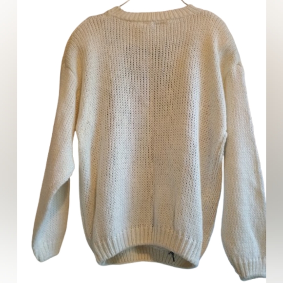 Vintage 80s/90s Needles & Yarn Floral Knit Sweater Medium Shoulder Pads Chunky - Picture 3 of 12